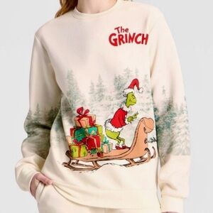 Adult The Grinch Mens & Womens Unisex Graphic Sweatshirt Cream Size Medium NEW